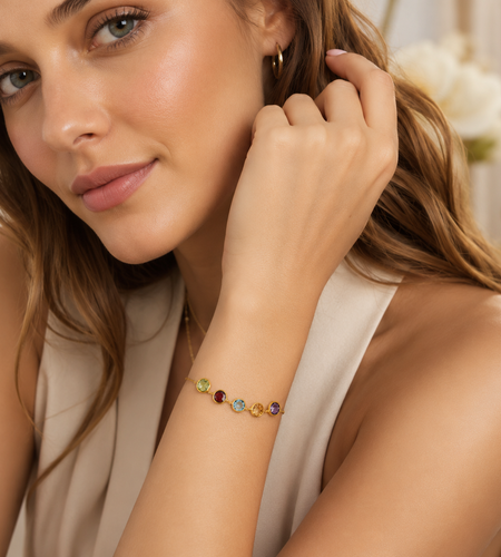 14K Yellow Gold Multigemstone Adjustable Bracelet