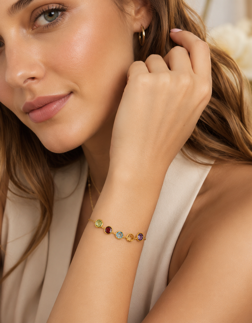 Load image into Gallery viewer, 14K Yellow Gold Adjustable Multigemstone Bracelet
