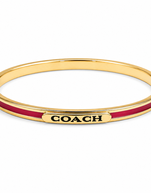Load image into Gallery viewer, Coach Gold Tone Enamel Bangle Bracelet Set Red Brown Pink Stack
