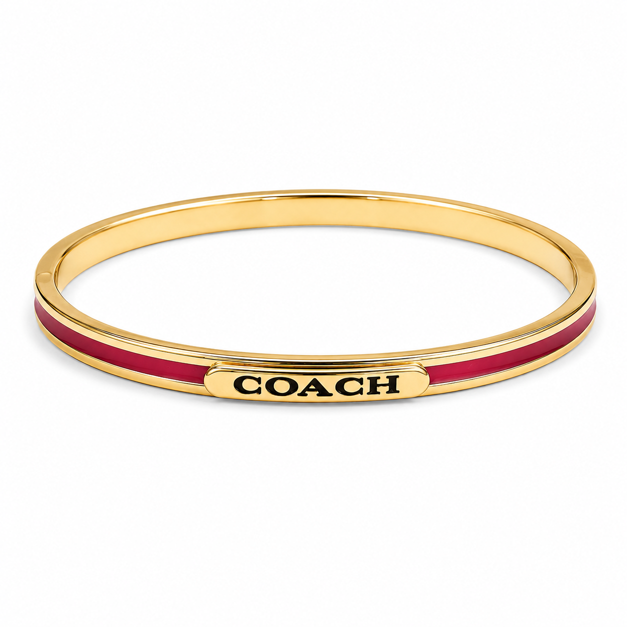 Coach Gold Tone Enamel Bangle Bracelet Set Red Brown Pink Stack