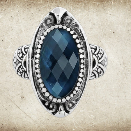 Midnight Bali - London Blue Topaz Quartz Balinese SS Statement Ring