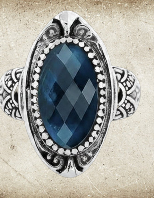 Load image into Gallery viewer, Midnight Bali - London Blue Topaz Quartz Balinese SS Statement Ring

