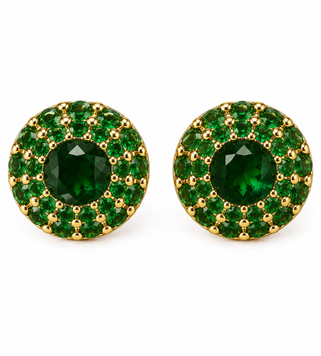 Emerald Halo Luxe Stud Earrings | Sterling Silver & 18K Gold Overlay