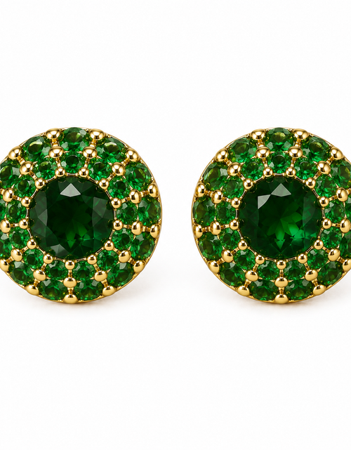 Load image into Gallery viewer, Emerald Halo Luxe Stud Earrings | Sterling Silver &amp; 18K Gold Overlay
