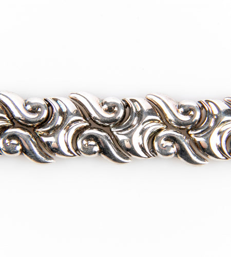Sterling Silver Swirl Link Bracelet – 8.25” Artisan Panel Bracelet