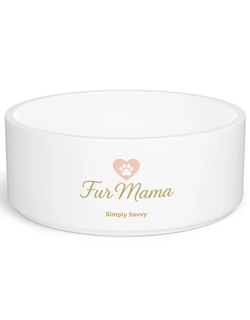 Load image into Gallery viewer, Fur Mama ceramic pet bowl with heart paw design for dogs and cats

Weighted ceramic pet bowl for pet moms with paw print design

Dog and cat food bowl with Fur Mama text and heart paw graphic

Ceramic pet water bowl with non-tip design

Stylish pet bowl for fur mama dog and cat lovers
