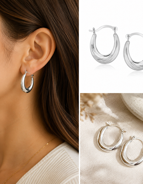 Load image into Gallery viewer, 10K White Gold Oval Hoop Earrings

