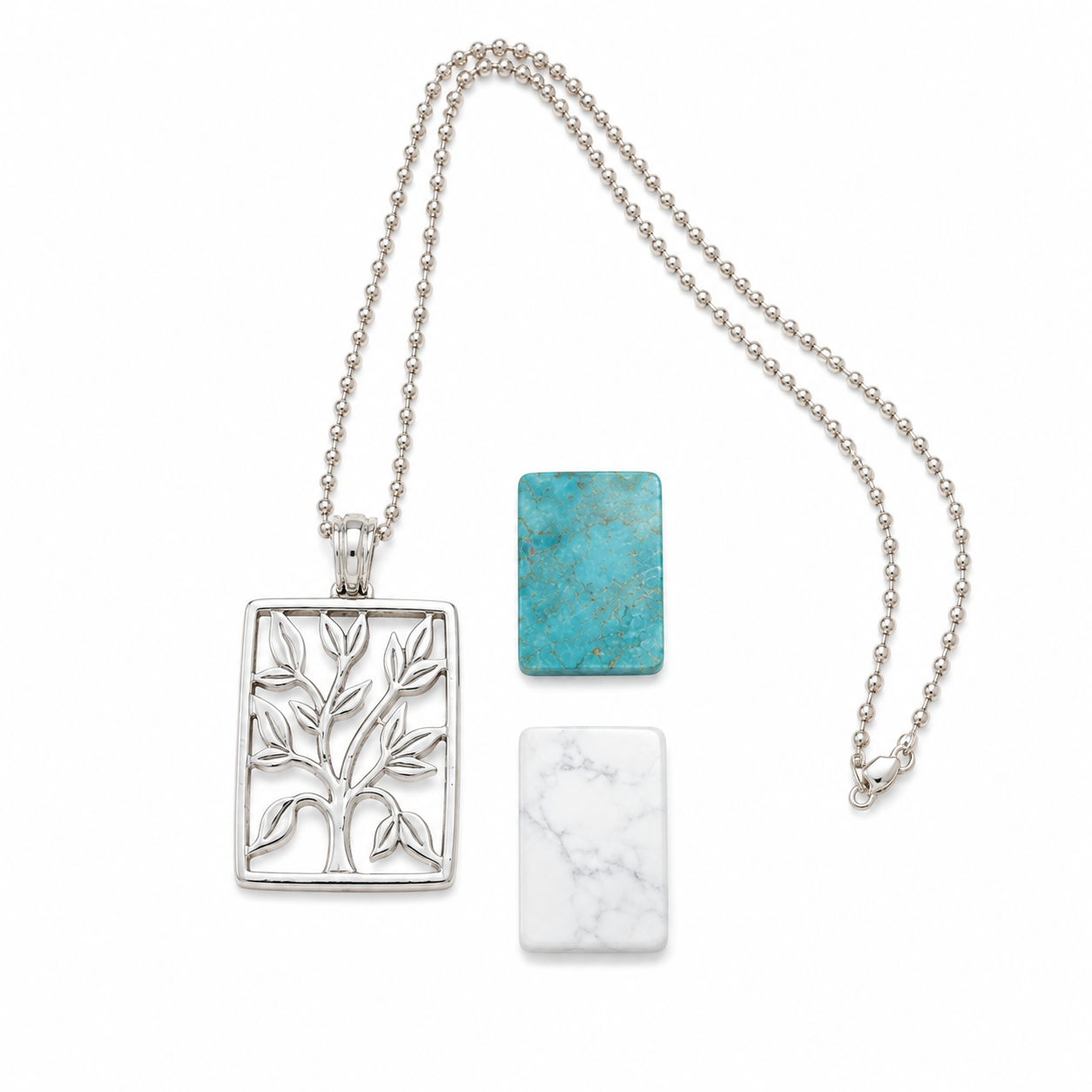 Pre-Owned Silpada Interchangeable Pendant Necklace Set Sterling Silver Turquoise Howlite S1957