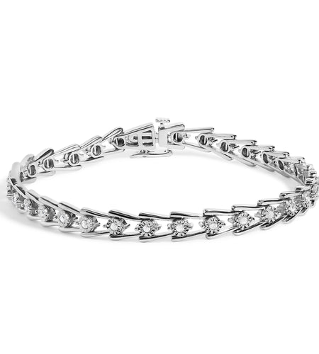 Sterling Silver Diamond Wave-Style Link Bracelet (0.5 cttw, I-J Color, I3 Clarity)