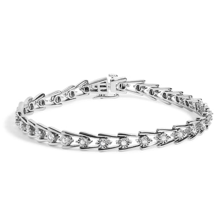 Sterling Silver Diamond Wave-Style Link Bracelet (0.5 cttw, I-J Color, I3 Clarity)