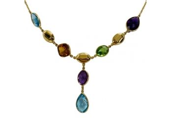 Load image into Gallery viewer, Simply Savvy “Aurora Cascade” 14K Gold Multi-Gemstone Necklace – Amethyst, Citrine, Peridot &amp; Blue Topaz Drop Pendant 17”
