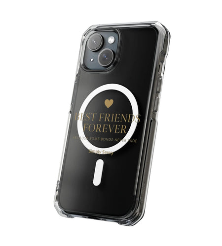 Clear magnetic phone case with Best Friends Forever gold text for stylish protection

Transparent BFF phone case with gold lettering and magnetic closure

Clear magnetic phone cover with Best Friends Forever inscription in gold