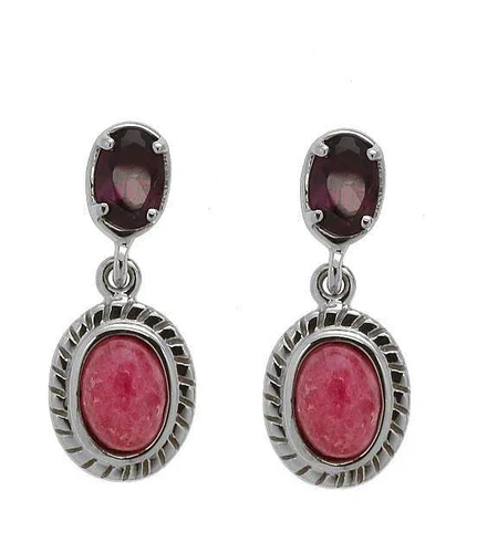 Simply Savvy “Crimson Bloom” Rhodonite & Garnet Drop Earrings – Sterling Silver