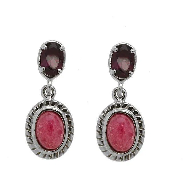 Simply Savvy “Crimson Bloom” Rhodonite & Garnet Drop Earrings – Sterling Silver