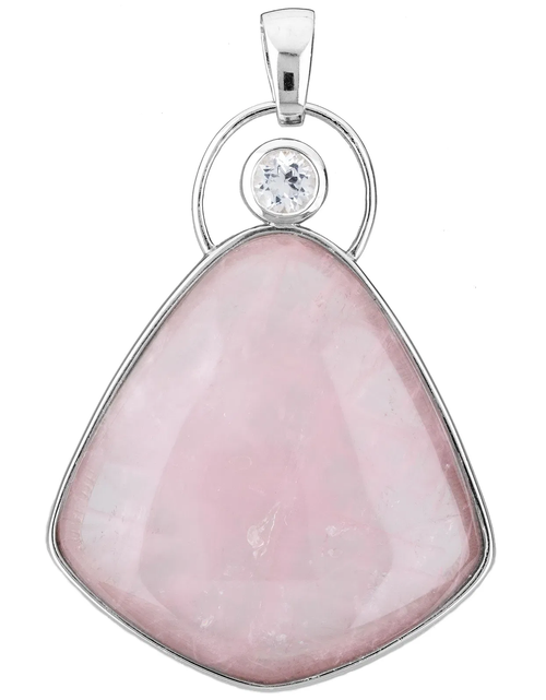Load image into Gallery viewer, Blush Aura Rose Quartz Pendant Necklace in Rhodium-Plated Sterling Silver
