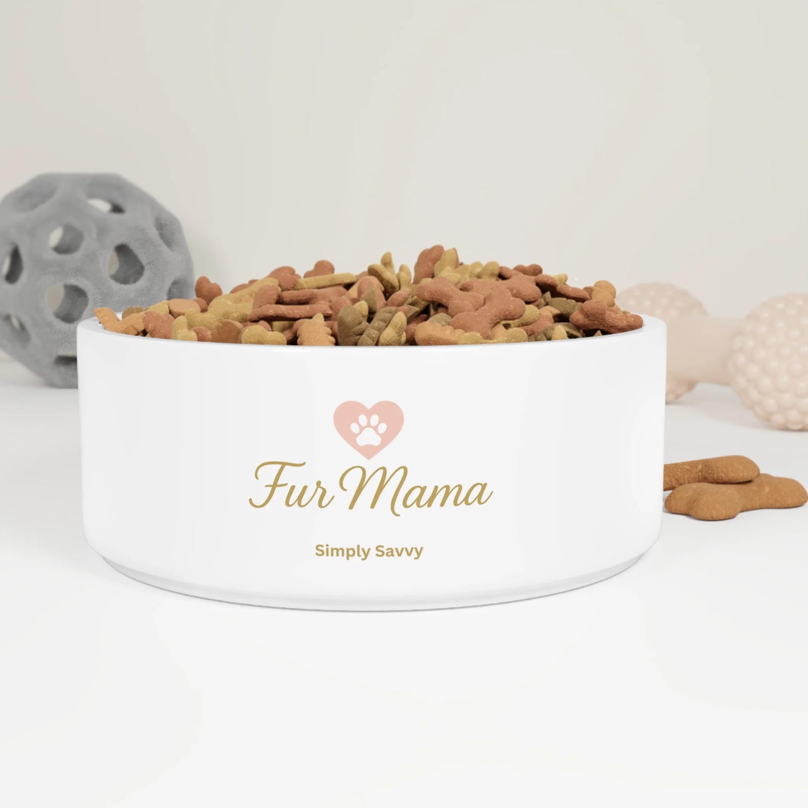 Fur Mama ceramic pet bowl with heart paw design for dogs and cats

Weighted ceramic pet bowl for pet moms with paw print design

Dog and cat food bowl with Fur Mama text and heart paw graphic

Ceramic pet water bowl with non-tip design

Stylish pet bowl for fur mama dog and cat lovers
