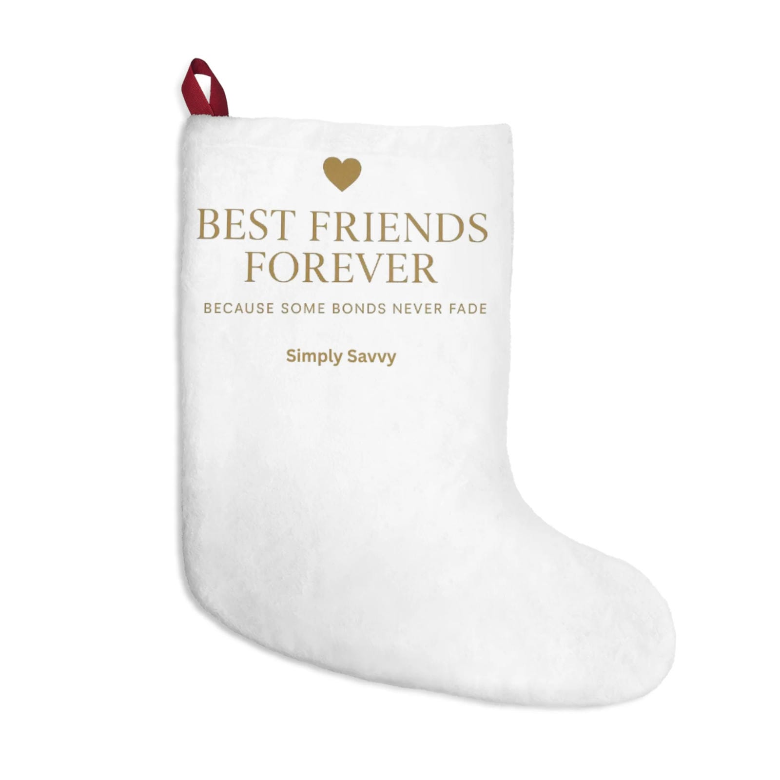 Best Friends Forever personalized Christmas stocking for best friends

Holiday friendship stocking with Best Friends Forever design

Christmas gift stocking for best friend with personalized name

Soft red and white Best Friends Forever holiday stocking