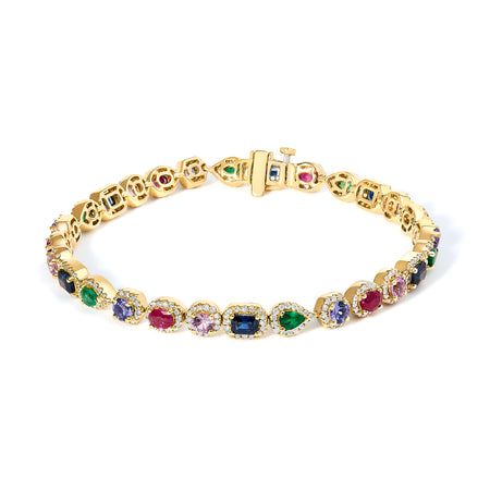 14K Gold Rainbow Gemstone & Diamond Tennis Bracelet | Simply Savvy