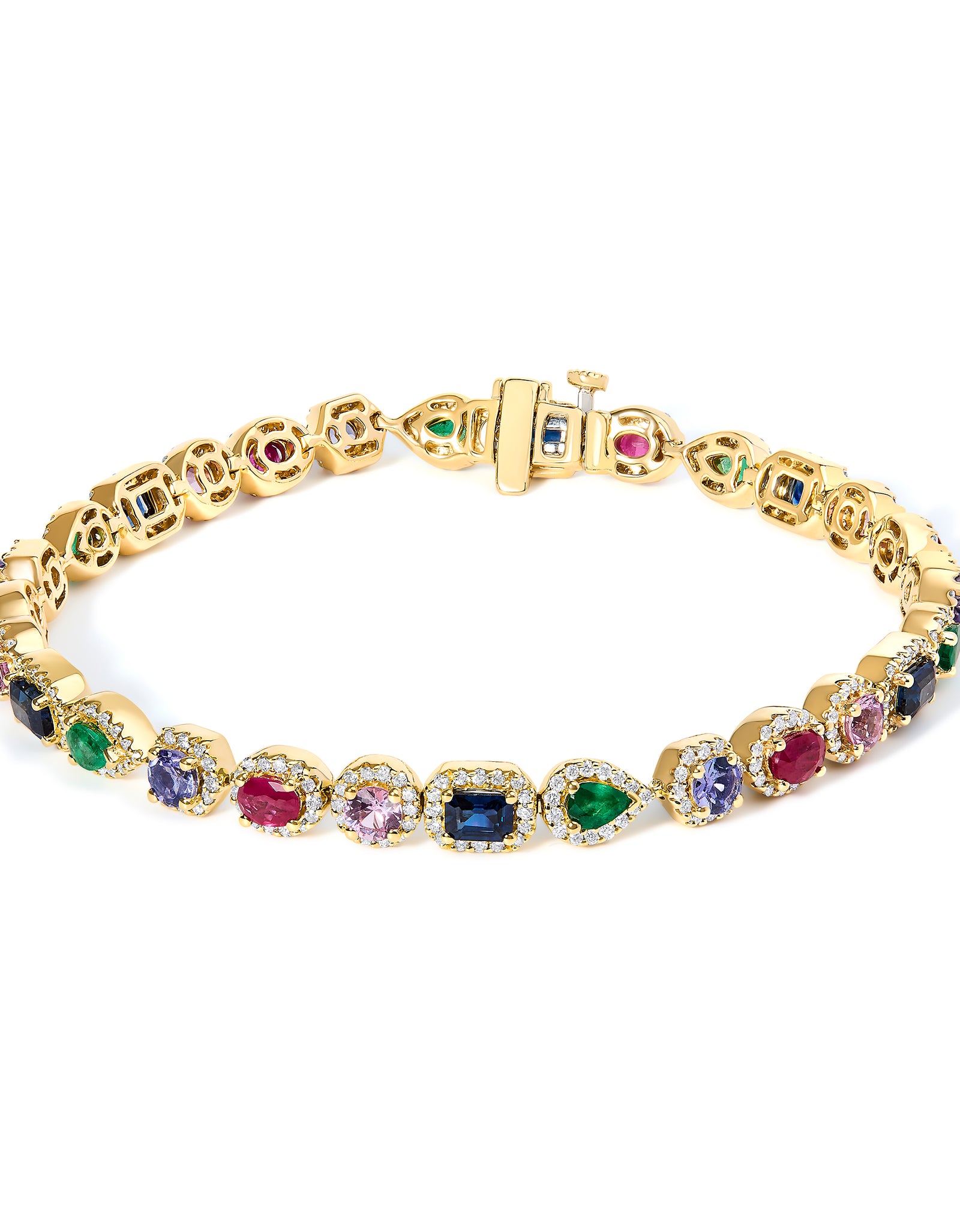14K Gold Rainbow Gemstone & Diamond Tennis Bracelet | Simply Savvy