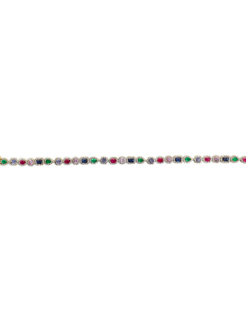 Load image into Gallery viewer, 14K Gold Rainbow Gemstone &amp; Diamond Tennis Bracelet | Simply Savvy
