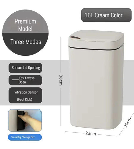 16L Smart Bathroom Trash Can White Non-Contact Narrow Smart Sensor Trash Can Smart Home Automatic Bagging Electronic Trash Can