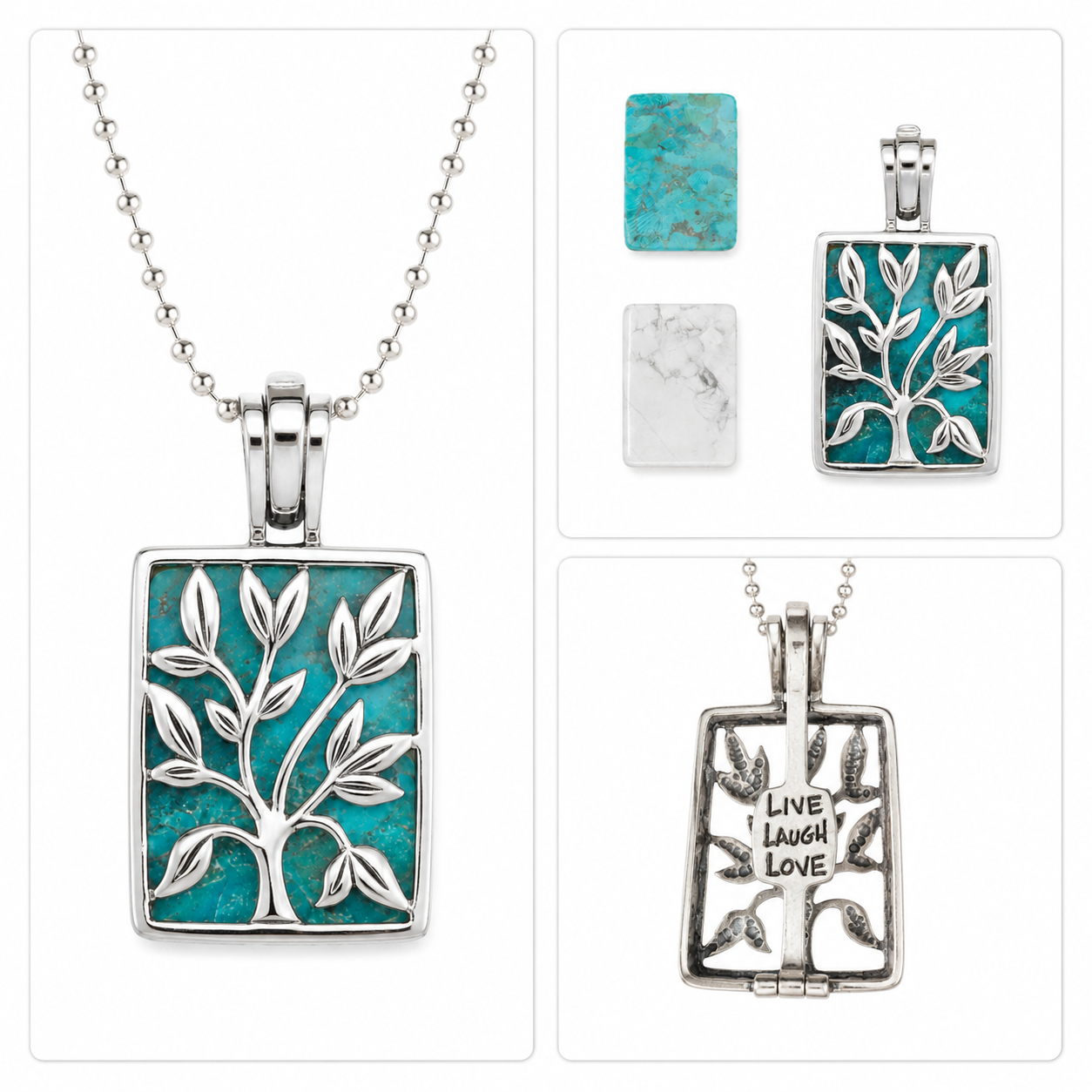 Pre-Owned Silpada Interchangeable Pendant Necklace Set Sterling Silver Turquoise Howlite S1957