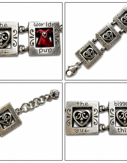 Load image into Gallery viewer, Brighton Silver-Tone Story Panel Bracelet with Red Crystal Heart Accent
