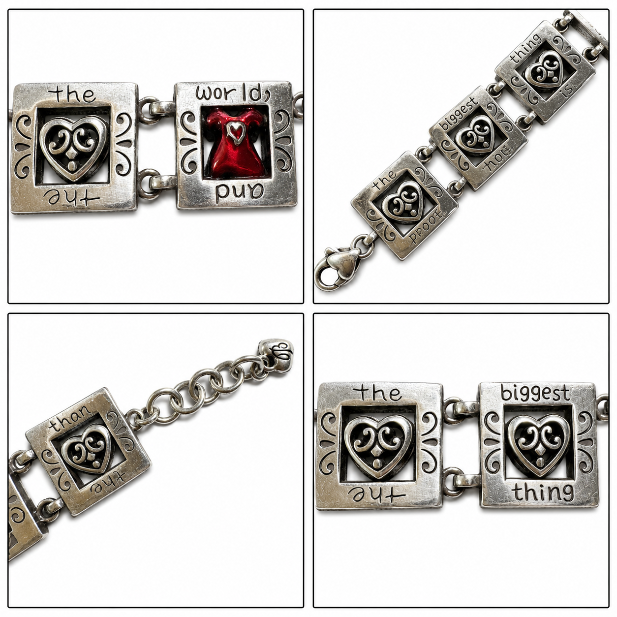 Brighton Silver-Tone Story Panel Bracelet with Red Crystal Heart Accent