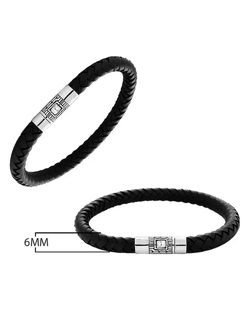 Load image into Gallery viewer, Simply Savvy Bali Artisan Black Leather &amp; Sterling Silver Bracelet – Handcrafted 925 Silver Luxury Men’s &amp; Unisex Bracelet
