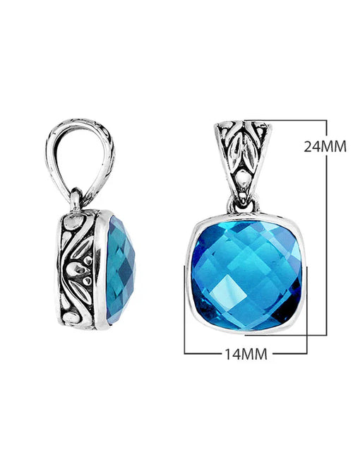 Load image into Gallery viewer, Simply Savvy Bali Artisan Sterling Silver London Blue Topaz Pendant – Handcrafted 925 Silver Luxury Cushion Gemstone Pendant
