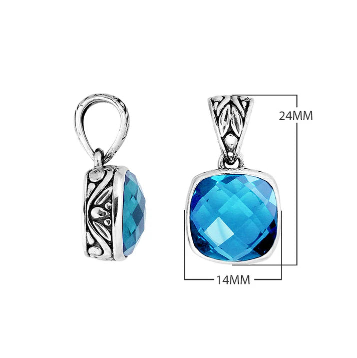Simply Savvy Bali Artisan Sterling Silver London Blue Topaz Pendant – Handcrafted 925 Silver Luxury Cushion Gemstone Pendant