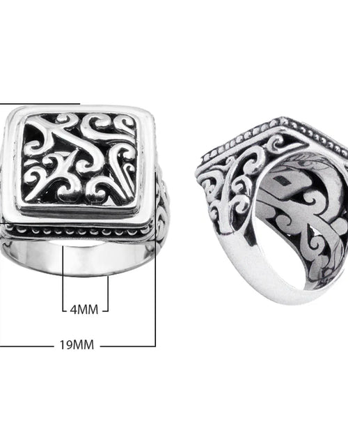 Load image into Gallery viewer, Simply Savvy Men’s Bali Sterling Silver Signet Ring Square Filigree 925 Artisan Statement Ring
