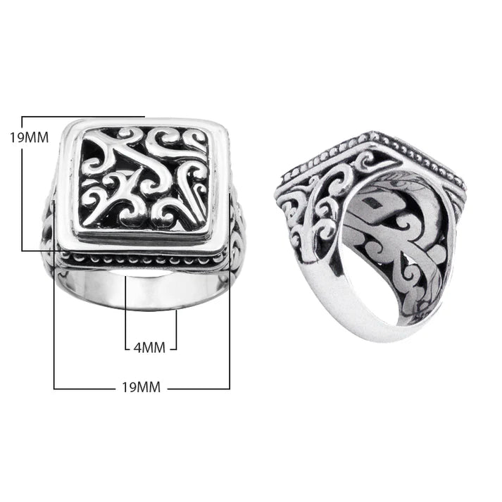 Simply Savvy Men’s Bali Sterling Silver Signet Ring Square Filigree 925 Artisan Statement Ring