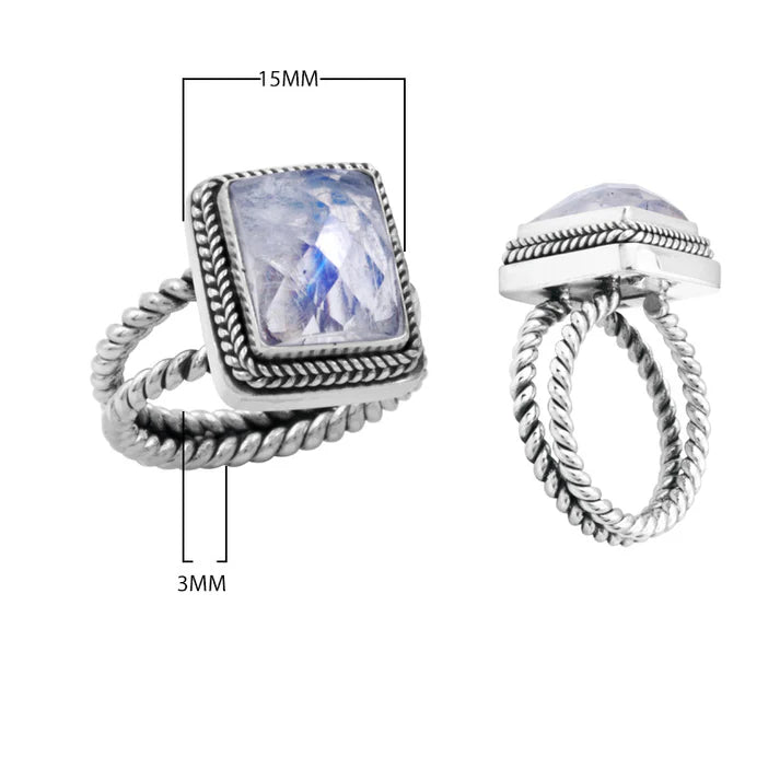 Simply Savvy Bali Artisan Sterling Silver Rainbow Moonstone Ring – Handcrafted 925 Silver – Luxury Moonstone Statement Ring