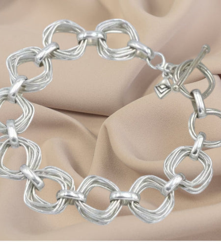 Pre-Owned Silpada Modernist Sterling Silver Square Link Bracelet - Retired Design