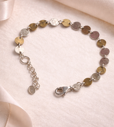 Pre-Owned Silpada Sterling Silver Hammered Disc Adjustable Bracelet with Crystal Accent – Retired Design