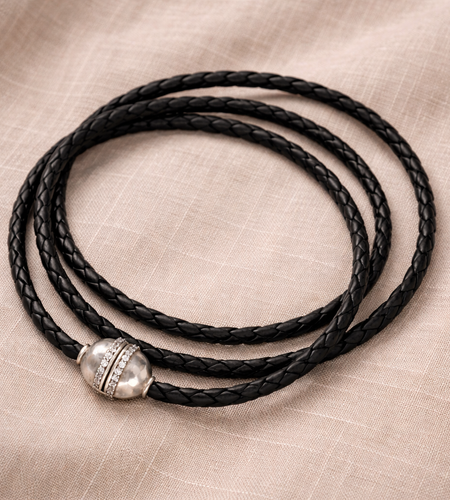 Retired Silpada Leather Wrap Bracelet / Choker Necklace – Sterling Silver & CZ Clasp