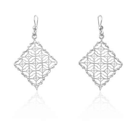 925 Sterling Silver “Ornate Filigree Diamond Drops” Earrings