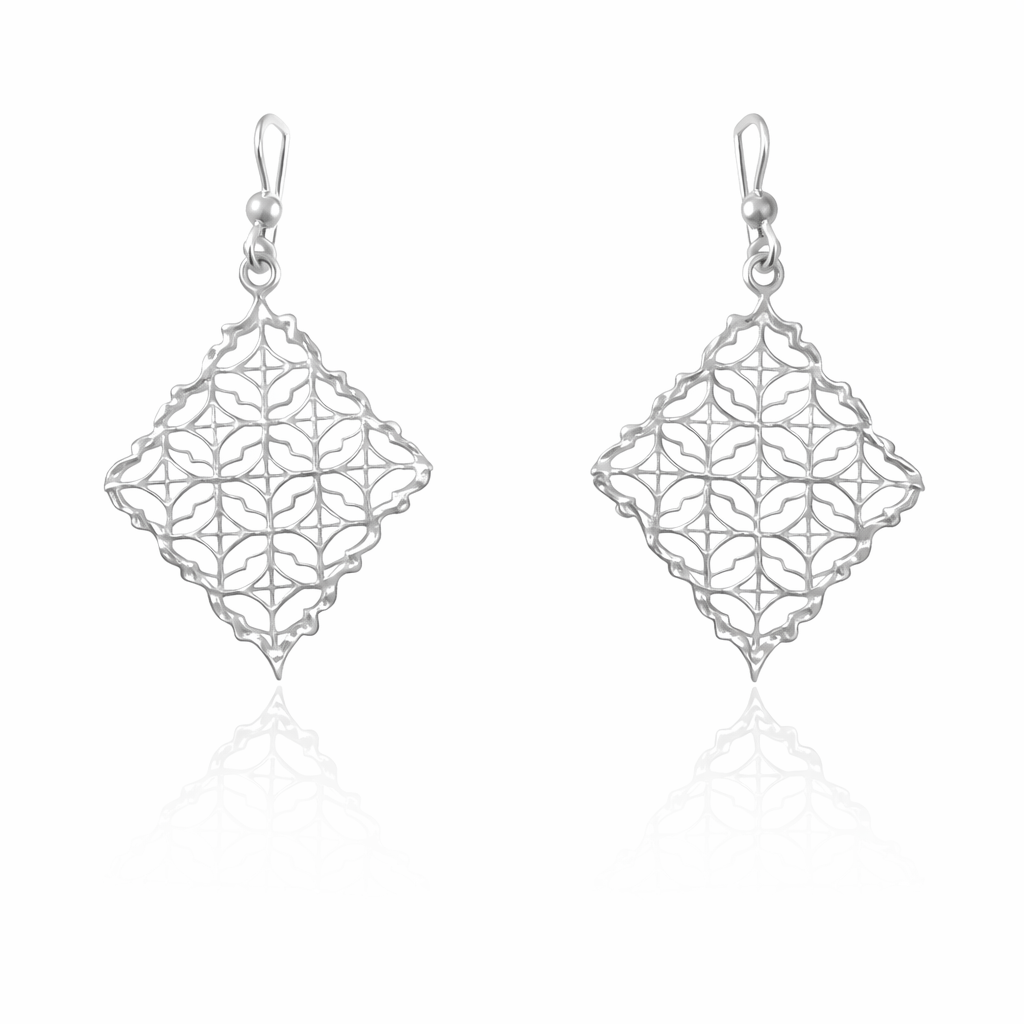 925 Sterling Silver “Ornate Filigree Diamond Drops” Earrings