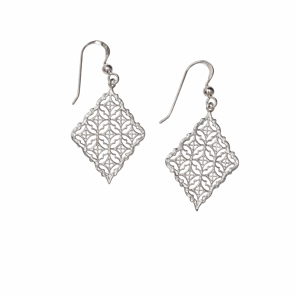925 Sterling Silver “Ornate Filigree Diamond Drops” Earrings