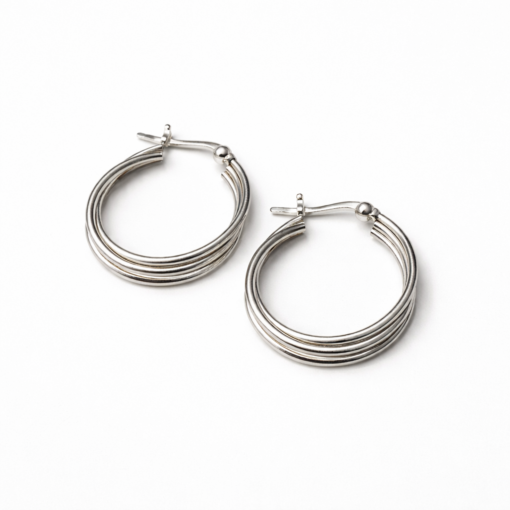 925 Sterling Silver “Triple Curve Hoop” Earrings