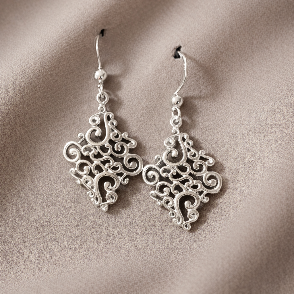 925 Sterling Silver Vintage Filigree Drop Earrings