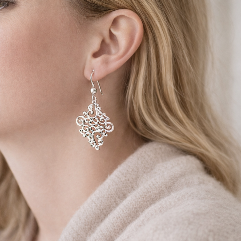 925 Sterling Silver Vintage Filigree Drop Earrings
