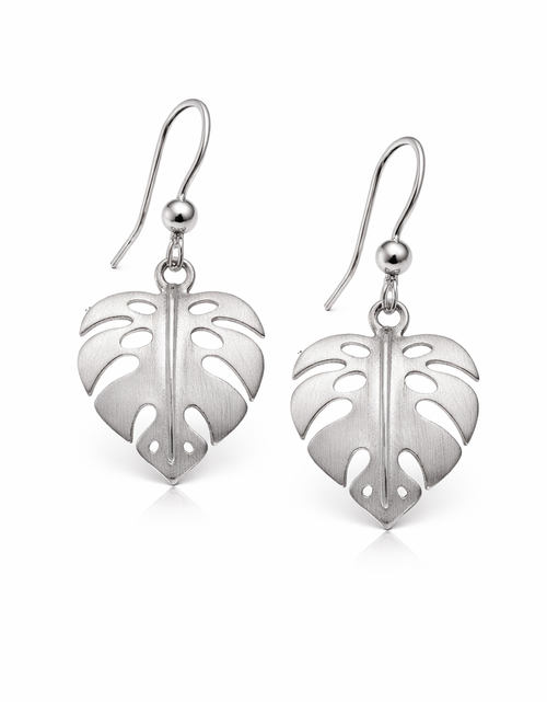 Load image into Gallery viewer, 925 Sterling Silver “Tropical Monstera Leaf” Drop Earrings

