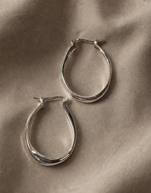 Load image into Gallery viewer, 925 Sterling Silver “Sleek Oval Classic Hoop” Earrings – Classic Minimalist
