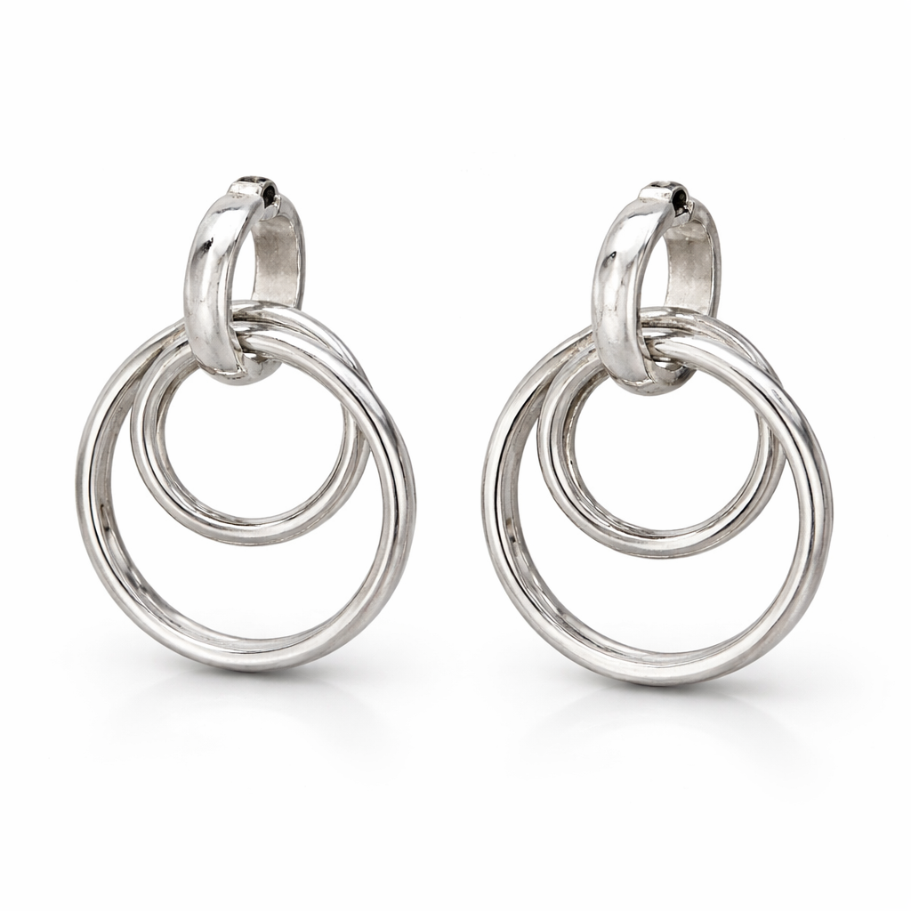 925 Sterling Silver "Modern Interlock" Drop Earrings
