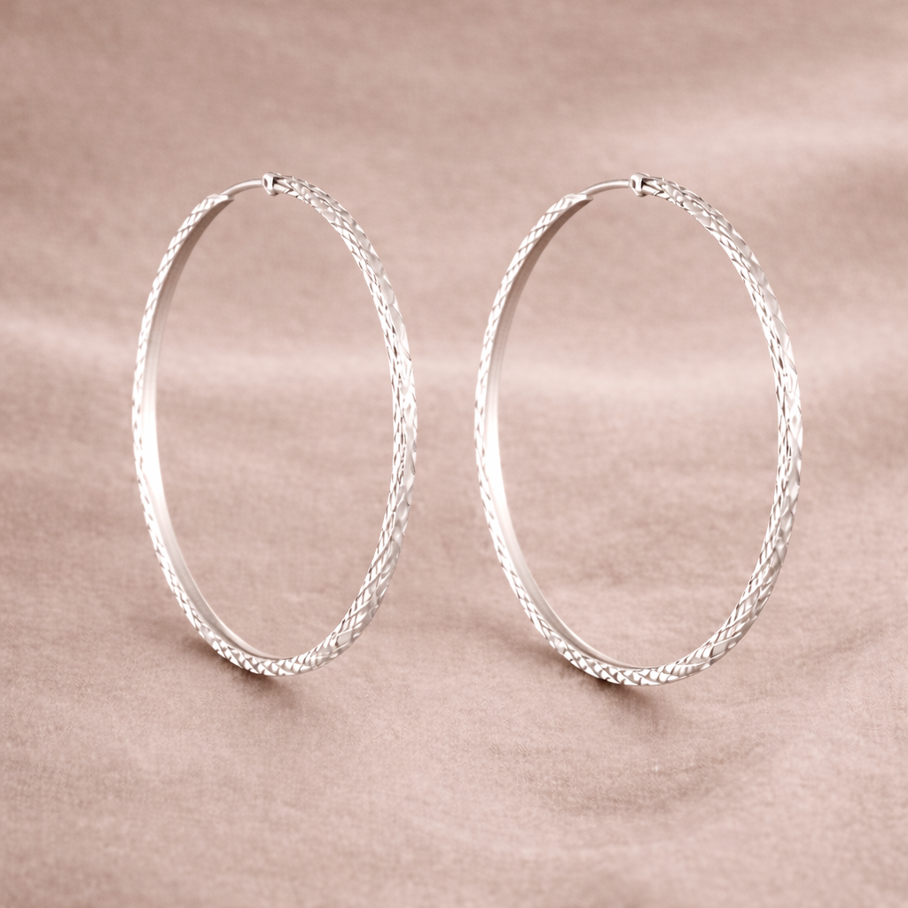 925 Sterling Silver “Diamond Spark Hoops” – Sparkle Textured Hoops