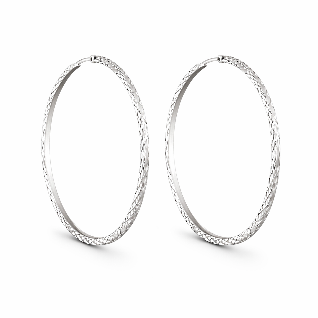 925 Sterling Silver “Diamond Spark Hoops” – Sparkle Textured Hoops