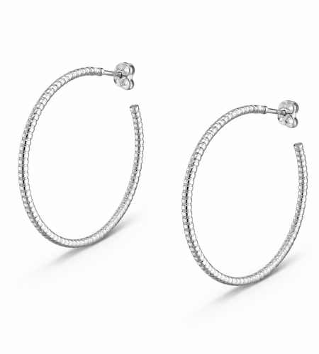 925 Sterling Silver “Textured Silver Statement Hoop” Earrings – 1.6”
