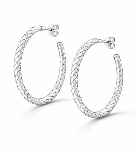 925 Sterling Silver Twisted Classic Hoop Earrings – 1.6”